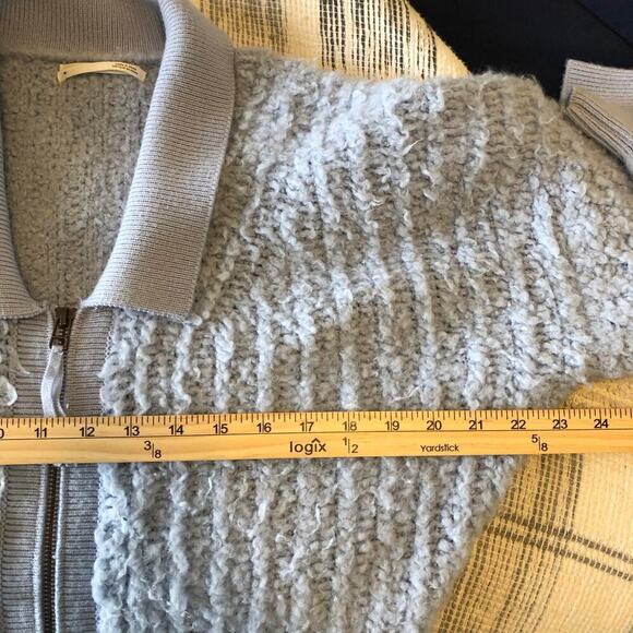 Anthropologie Zip Up Brushed Collared Cardigan Womens Sz M Blue Crop - Picture 6 of 7